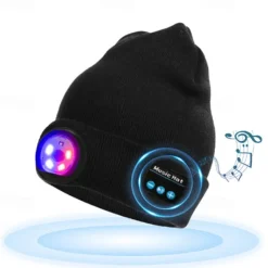 Bluetooth Beanie Hat with Lights Microphones Rechargeable Headlamp Cap Wireless Headphones Gifts for Men Women Dad Teen
