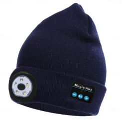 Bluetooth Beanie Hat with Lights Microphones Rechargeable Headlamp Cap Wireless Headphones Gifts for Men Women Dad Teen