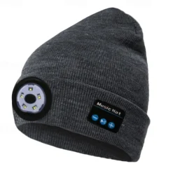 Bluetooth Beanie Hat with Lights Microphones Rechargeable Headlamp Cap Wireless Headphones Gifts for Men Women Dad Teen