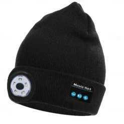Bluetooth Beanie Hat with Lights Microphones Rechargeable Headlamp Cap Wireless Headphones Gifts for Men Women Dad Teen