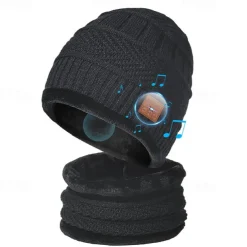 Bluetooth Beanie with Scarf Bluetooth Rechargeable Knit Cap with Wireless Hands Free Head Hat Christmas Gift for Men and Women