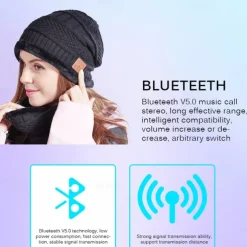 Bluetooth Beanie with Scarf Bluetooth Rechargeable Knit Cap with Wireless Hands Free Head Hat Christmas Gift for Men and Women