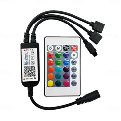 Bluetooth Double outlet LED Smart Controller Working with Android and IOS System Free App for RGB LED Light Comes With 24 Keys IR Remote Control DC5V-24
