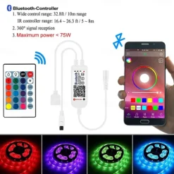 Bluetooth Double outlet LED Smart Controller Working with Android and IOS System Free App for RGB LED Light Comes With 24 Keys IR Remote Control DC5V-24