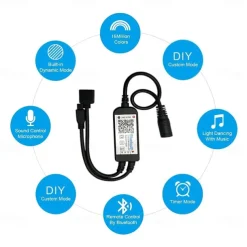 Bluetooth Double outlet LED Smart Controller Working with Android and IOS System Free App for RGB LED Light Comes With 24 Keys IR Remote Control DC5V-24