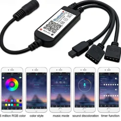 Bluetooth Double outlet LED Smart Controller Working with Android and IOS System Free App for RGB LED Light Comes With 24 Keys IR Remote Control DC5V-24