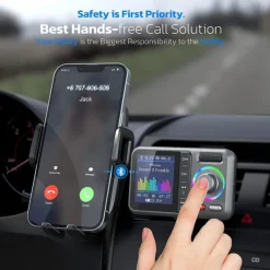 Bluetooth FM Transmitter for Car Wireless Car Bluetooth Adapter with Color Screen Support QC3.0 Fast Charging Hands-Free Call MP3 Music Player BASS&TRE Booster TF Card