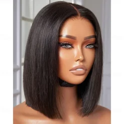 Bob Wig Human Hair Pre Cut Lace Undetectable Real 5x5 HD Lace Closure Wig Blunt Cut Bob Wig 180 Density Wig Human Hair Pre Plucked Bleached Knots