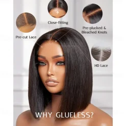Bob Wig Human Hair Pre Cut Lace Undetectable Real 5x5 HD Lace Closure Wig Blunt Cut Bob Wig 180 Density Wig Human Hair Pre Plucked Bleached Knots