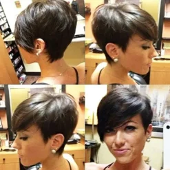 Bob Wig Human Hair Short Pixie Cut Wigs for Black Women Human Hair Wig with Bangs Glueless Layered Wig None Lace Front Wig Full Machine Made Wig 1B Color