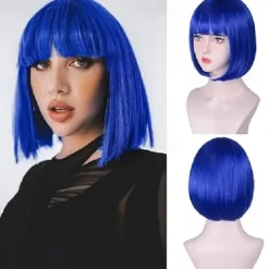 Bob Wigs for Women Bob Wig With Bangs Super Soft and Easy to Wear Straight Bob Wig, Colorful Synthetic Wig for Daily, Cosplay, Carnival