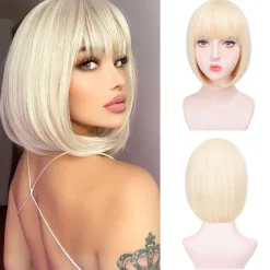 Bob Wigs for Women Bob Wig With Bangs Super Soft and Easy to Wear Straight Bob Wig, Colorful Synthetic Wig for Daily, Cosplay, Carnival