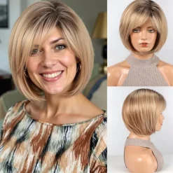 Bob Wigs for Women Synthetic Wig with Fringe Brown Color