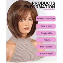 Bob Wigs for Women Synthetic Wig with Fringe Brown Color