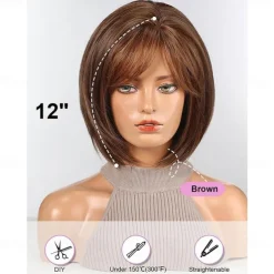 Bob Wigs for Women Synthetic Wig with Fringe Brown Color