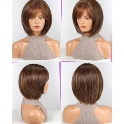 Bob Wigs for Women Synthetic Wig with Fringe Brown Color