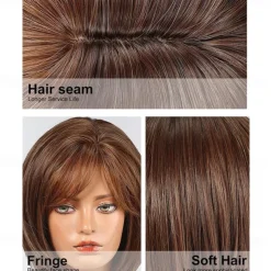 Bob Wigs for Women Synthetic Wig with Fringe Brown Color