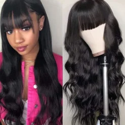 Body Wave Wigs with Bangs Human Hair Wig for Black Women Natural Color 150% Density Brazilian Virgin Hair None Lace Wigs Machine Made Wig