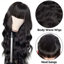 Body Wave Wigs with Bangs Human Hair Wig for Black Women Natural Color 150% Density Brazilian Virgin Hair None Lace Wigs Machine Made Wig