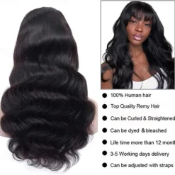 Body Wave Wigs with Bangs Human Hair Wig for Black Women Natural Color 150% Density Brazilian Virgin Hair None Lace Wigs Machine Made Wig