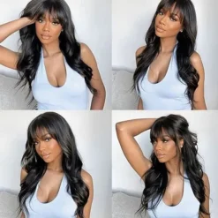 Body Wave Wigs with Bangs Human Hair Wig for Black Women Natural Color 150% Density Brazilian Virgin Hair None Lace Wigs Machine Made Wig