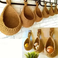 Bohemian Style Woven Wall Hanging Basket - Creative Teardrop Shape for Kitchen Storage of Fruits & Vegetables