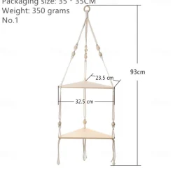 Bohemian Wall Hanging Decorative Shelf - Wooden Beads, Cotton Rope & Plants Candle Storage Rack for Home Decor