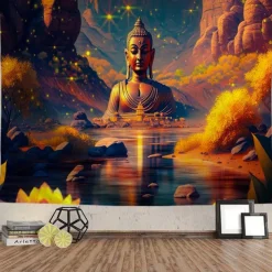 Boho Buddha Hanging Tapestry Wall Art Large Tapestry Mural Decor Photograph Backdrop Blanket Curtain Home Bedroom Living Room Decoration