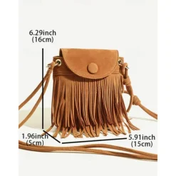 Boho Chic Suede Fringe Crossbody Bag - Stylish Tan Shoulder Purse Perfect for Casual Outings