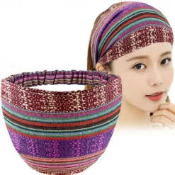 Boho Headbands for Women Girls Wide Hippie Hair Accessories Colorful Stripe Head Bands for Women's Hair Fashion Hairbands Turban Headwraps Non Slip