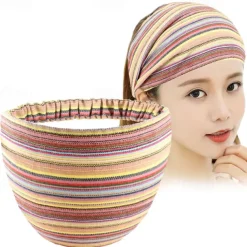 Boho Headbands for Women Girls Wide Hippie Hair Accessories Colorful Stripe Head Bands for Women's Hair Fashion Hairbands Turban Headwraps Non Slip
