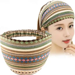 Boho Headbands for Women Girls Wide Hippie Hair Accessories Colorful Stripe Head Bands for Women's Hair Fashion Hairbands Turban Headwraps Non Slip