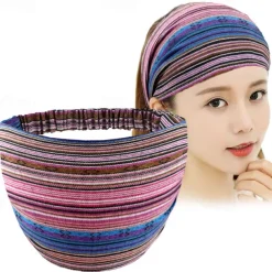 Boho Headbands for Women Girls Wide Hippie Hair Accessories Colorful Stripe Head Bands for Women's Hair Fashion Hairbands Turban Headwraps Non Slip