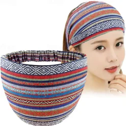 Boho Headbands for Women Girls Wide Hippie Hair Accessories Colorful Stripe Head Bands for Women's Hair Fashion Hairbands Turban Headwraps Non Slip