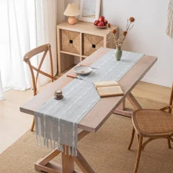 Boho Table Runner for Home Decor 72 Inches Long Farmhouse Rustic Table Runner Cream & Brown Macrame Table Runner with Tassels for Dining Living Room Bedroom Decor Bridal Shower