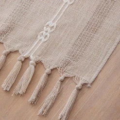Boho Table Runner for Home Decor 72 Inches Long Farmhouse Rustic Table Runner Cream & Brown Macrame Table Runner with Tassels for Dining Living Room Bedroom Decor Bridal Shower
