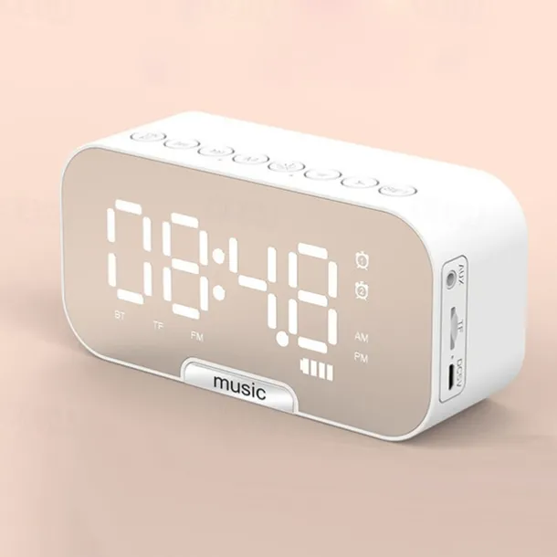 border Creative Digital Electronic Clock LED Mirror Double Alarm Wireless Speaker Music Alarm Clock