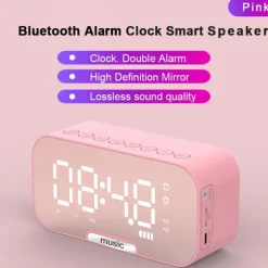 border Creative Digital Electronic Clock LED Mirror Double Alarm Wireless Speaker Music Alarm Clock