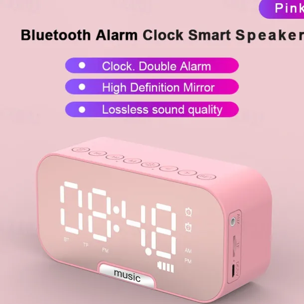 border Creative Digital Electronic Clock LED Mirror Double Alarm Wireless Speaker Music Alarm Clock