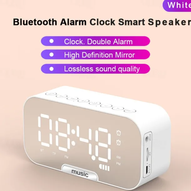 border Creative Digital Electronic Clock LED Mirror Double Alarm Wireless Speaker Music Alarm Clock