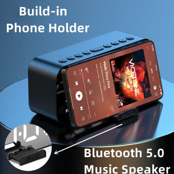 border Creative Digital Electronic Clock LED Mirror Double Alarm Wireless Speaker Music Alarm Clock