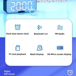 border Creative Digital Electronic Clock LED Mirror Double Alarm Wireless Speaker Music Alarm Clock