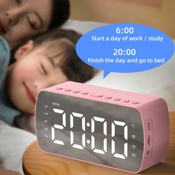 border Creative Digital Electronic Clock LED Mirror Double Alarm Wireless Speaker Music Alarm Clock