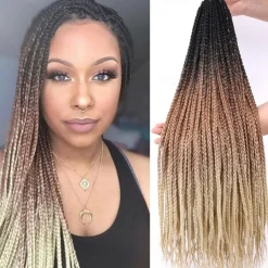 Box Braids Crochet Hair 6 Packs 24 Inch Ombre Dark Roots Honey Blonde 3X Goddess Senegalese Twist Tissage Fiber Kanekalon Braiding Hair Extensions 22 Strands/Pack 100g