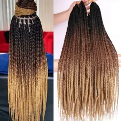 Box Braids Crochet Hair 6 Packs 24 Inch Ombre Dark Roots Honey Blonde 3X Goddess Senegalese Twist Tissage Fiber Kanekalon Braiding Hair Extensions 22 Strands/Pack 100g