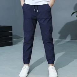 Boy Linen Pants Trousers Pocket Solid Color Breathable Comfort Pants Outdoor Cool Daily Basic Army Green Navy Blue Khaki Mid Waist