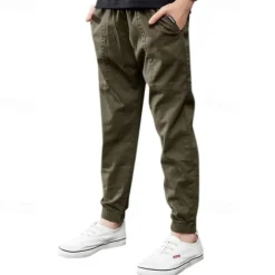 Boy Linen Pants Trousers Pocket Solid Color Breathable Comfort Pants Outdoor Cool Daily Basic Army Green Navy Blue Khaki Mid Waist