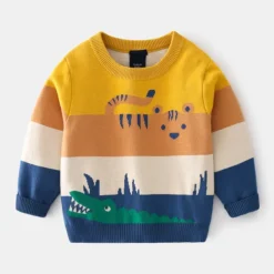 Boys 3D Animal Cartoon Tiger Sweatshirt Long Sleeve Fall Winter Active Basic Kids 3-8 Years Outdoor Indoor Regular Fit