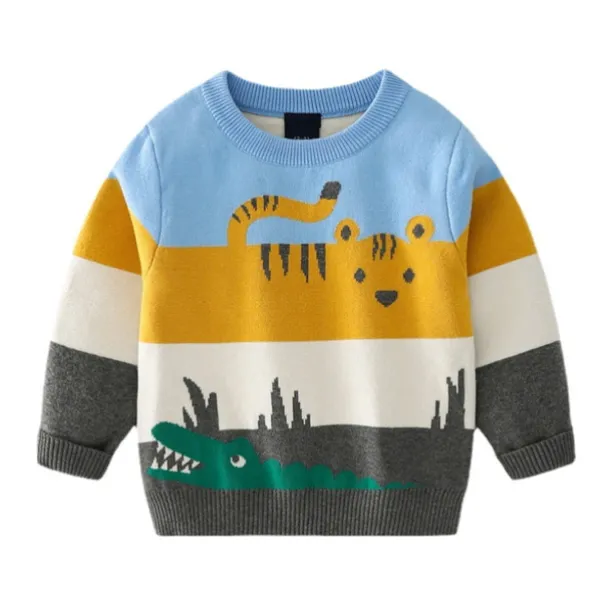 Boys 3D Animal Cartoon Tiger Sweatshirt Long Sleeve Fall Winter Active Basic Kids 3-8 Years Outdoor Indoor Regular Fit