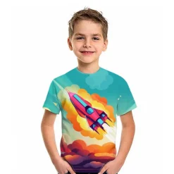 Boys 3D Astronaut T shirt Short Sleeve 3D Print Summer Spring Active Sports Fashion Kids 3-12 Years Outdoor Daily Indoor Regular Fit